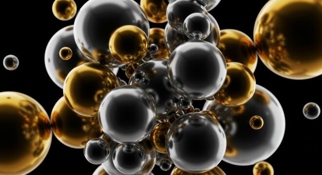 Elegant Arrangement of Metallic Spheres: Silver and Gold Abstract Composition