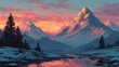 © john - Majestic snow capped mountains sunrise vibrant art