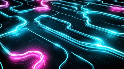 Poster - Abstract neon glowing lines on a dark surface.