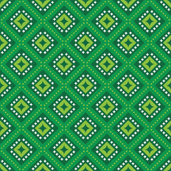 Poster - Geometric Diamond Repeating Pattern with Dots and Crosses in Green Color