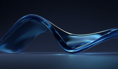 Poster - Abstract blue glass wavy background. 3d rendering, 3d illustration. Isolated on blue background.