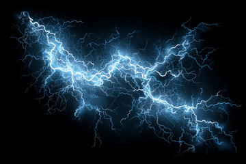 Poster - Lightning, Blue lightning with dark background, Lightning strike, Electric Blue Lightning.