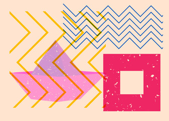 Poster - Risograph paper ship with geometric shapes. Objects in trendy riso graph print texture style design with geometry elements.
