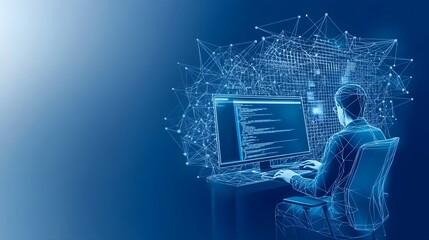 A person working at a computer with a network interface.