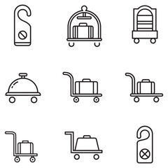 Poster - Collection of black and white hotel icons representing travel and hospitality services