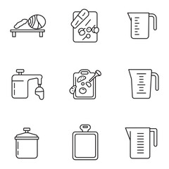 Poster - Collection of minimalist kitchen icons depicting cooking tools and food preparation elements