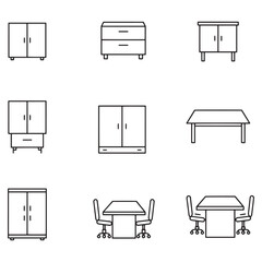 Poster - Collection of minimalistic outline icon set with office furniture and furnishings