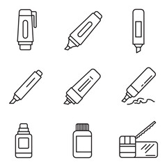 Aufkleber - Collection of simple black outline marker pens and stationery supplies illustration for design concepts