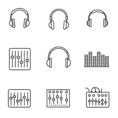 Poster - Minimalist audio icons featuring headphones sound mixer and music visualization elements