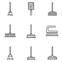 Poster - Set of black and white line art cleaning equipment icons vector illustration
