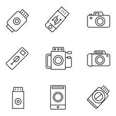 Poster - Set of minimalist line art illustrations featuring tech devices and photography icons