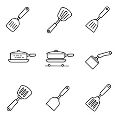 Poster - Set of simple black and white line art kitchen utensil and cooking equipment icons