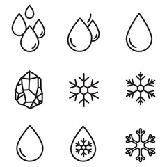 Aufkleber - Set of simple line icons depicting water ice crystals and natural elements