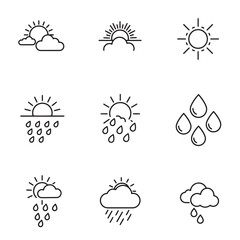 Poster - Weather icon set with sun clouds and raindrops representing various meteorological conditions
