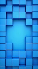 Poster - Abstract background of blue cubes creating a square frame with a blank blue space in the center for text or design