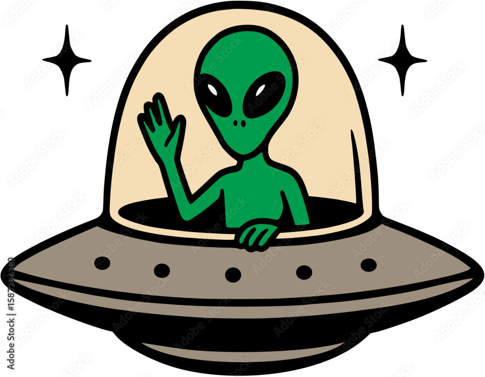 illustration cartoon vector alien riding ufo uap character ai generated ...