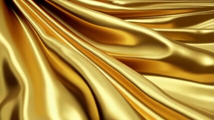 Poster - Luxurious golden fabric with delicate folds and fluid waves creates an elegant and shimmering abstract background.