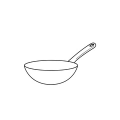 Poster - Wok Pan Line Art: A simple black and white line art illustration of a wok pan with a handle, perfect for culinary or kitchen-themed designs.