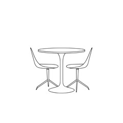 Poster - Minimalist Table and Chairs: A simple line art illustration depicts a round table with two sleek chairs, showcasing a modern and clean design aesthetic.