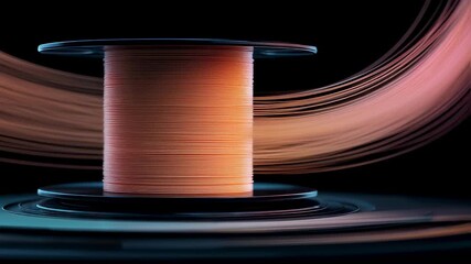 Aufkleber - Spool of filament unwinds, creating a colorful, luminous stream against a dark background, symbolizing innovation in 3d printing technology