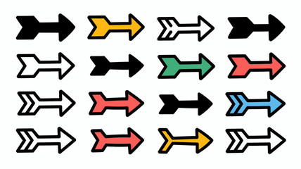 Poster - Colorful vector illustrations featuring various directional arrows pointing towards the right