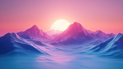 Poster - Vibrant sunset over a stylized mountain range