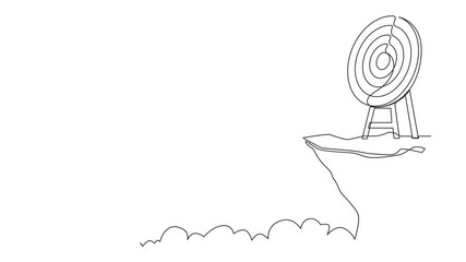 Poster - Animated self drawing of single one line drawing businessman standing on cliff with binoculars in hand. Business target goals concept. Businessman focus to successful. Full length animation