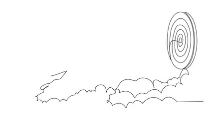 Poster - Self drawing animation of continuous one line drawing superhero businessman in cloak flying up to target. Business success, leadership, professionalism, goal achievement. Full length animated