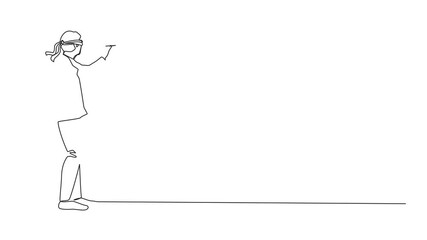 Poster - Animated self drawing of single one line drawing confused businessman blindfold throwing dart. Unclear target or blind business vision, leadership failure or mistake aiming goal. Full length animation