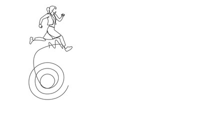 Poster - Animated self drawing of continuous one line drawing businesswoman move forward with goals. Businesswoman running on target. Business competition to success. Marketing career. Full length animation
