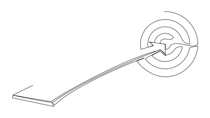 Poster - Animated self drawing of continuous one line drawing businesswoman running on arrow to center of dartboard. Business Concept of targeting, customer. Company vision mission. Full length animation
