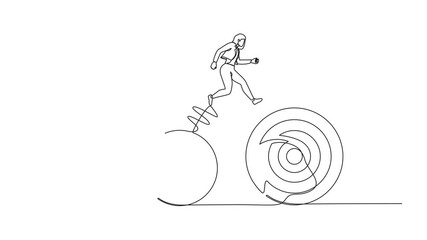 Poster - Self drawing animation of single continuous line drawing businesswoman jumping up higher target career goals. The business next target. Planning and successful. Business metaphor. Full length animated