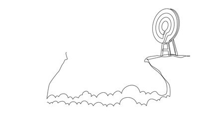 Poster - Self drawing animation of continuous one line drawing Arab businessman jumping over cliff to reach target. Success move while taking risk. Entrepreneur challenges, motivation. Full length animated