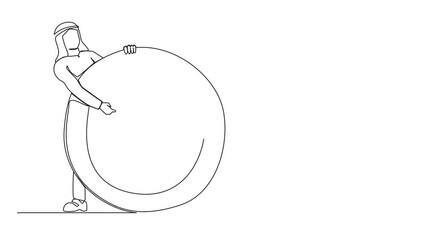 Poster - Self drawing animation of single one line drawing Arab businessman holding archer target or dashboard pointing at bullseye. Focus on business target, setting goal for motivation. Full length animated