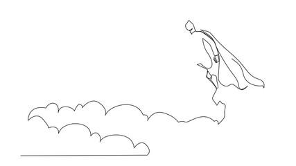 Poster - Animated self drawing of continuous one line drawing super Arabian businessman flying up from cloud. Business leadership. Business finance success concept. Creative idea. Full length animation