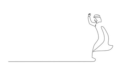 Poster - self drawing animation of single one line drawing happy arabian businessman running. business concep