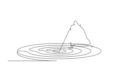 Poster - Animated self drawing of single one line drawing focus marketing target strategy, Arabian businesswoman mark goal with arrow. Woman holding arrow, hit target on ground. Full length animation