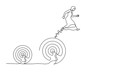 Poster - Animation of single continuous line drawing Arabian businesswoman jumping up higher target career goals. The business next target metaphor. Planning and successful. Full length motion