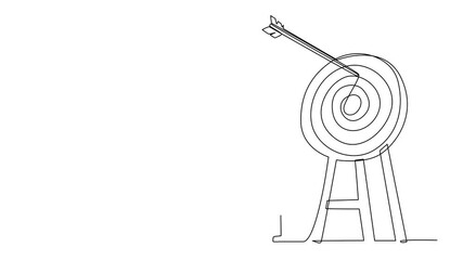 Poster - Self drawing animation of continuous one line drawing ambition Arab businesswoman arrow missed at the target. Failed hit archery target. Business challenge failure metaphor. Full length animated