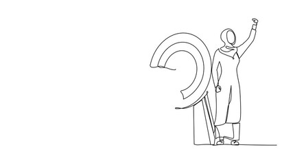 Poster - Animated self drawing of single one line drawing Arab businesswoman fist pump her arrow directed into target. Target goal, focus, progress. Business archery, arrow hit focus. Full length animation