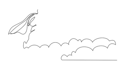 Poster - Animated self drawing of single one line drawing super Arabian businesswoman flying up from cloud. Business leadership. Business finance success concept. Creative idea. Full length animation