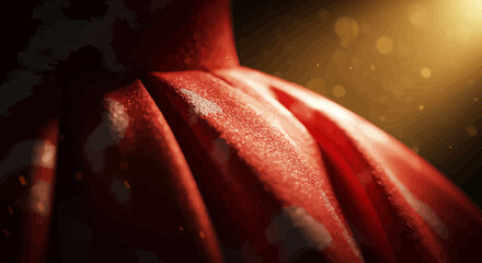 Poster - Abstract Macro Shot of a Red Textured Surface with Golden Light and Bokeh