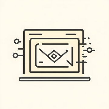 Laptop showing email message sending data via digital network