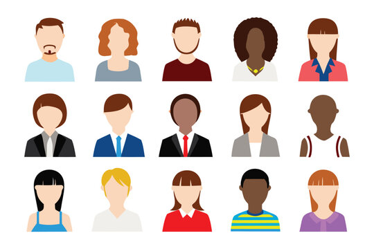 Diverse Avatar Collection: A vibrant array of stylized avatars representing different individuals, each exuding personality. Perfect for illustrating diversity, inclusion, and user profiles.