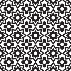 Poster - Decorative Geometric Flower Seamless Pattern in Black and White Backdrop