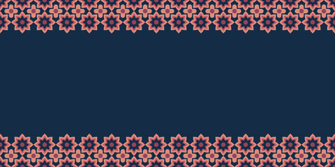 Poster - Geometric Floral Border Illustration Dark Blue Background for Decoration and Graphic Design