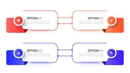 Fototapete - Infographic Template with Colorful Abstract Label 4 Option and Icon