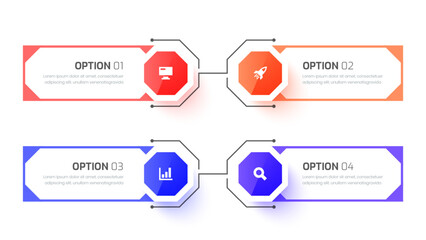 Fototapete - Infographic Template with Colorful Hexagon Label 4 Option and Icon