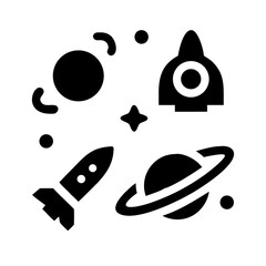 Fototapete - Illustration of space exploration icons with rockets and planets isolated on transparent background