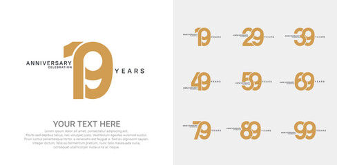  Anniversary logo set vector design, brown color for celebration event
